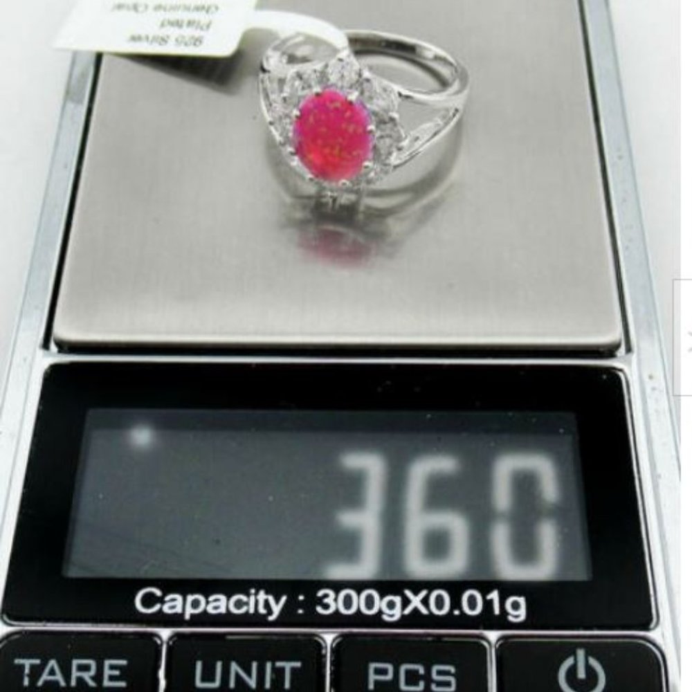 OPAL & WHITE SAPPHIRE RING SILVER PLATED - Picture 4 of 6
